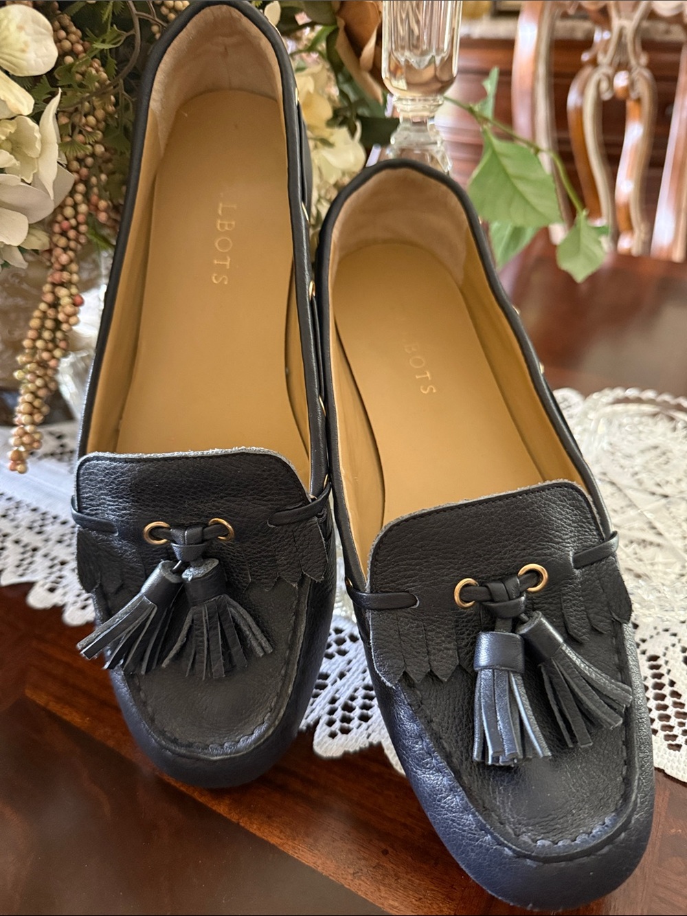 Talbots Navy Leather Tassel Loafers - Classic Women's Slip-Ons Size 9
